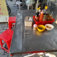 One table at the front of the cart at Quan Chay A Di Da Phat in Ho Chi Minh City