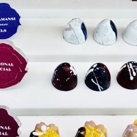 Chocolate display featuring vegan-friendly calamansi.  at Janice Wong at the Supertree in Central Singapore