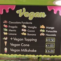 Vegan menu at Gelato Fantasy Rialto in Venice
