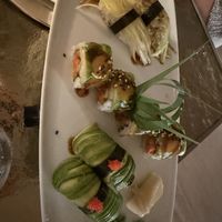 Leek nigiri, avocado nigiri and teriyaki avocado “salmon” uramaki   at Linfa da Visionnaire - Piazza Cavour in Milan