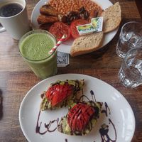 English breakfast (back) and avocado toast (front) at Art Cafe in Oxford