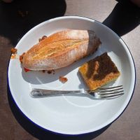 Chili Sin Carne Sandwich and Courgette Cake at Counter in Amsterdam