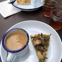 Peanut soup, quiche and lemonade   at Counter in Amsterdam
