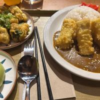 Curry rice with veggie bao and broccoli tempura   at Bao Button in Philadelphia