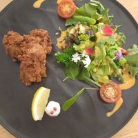 Karaage with side salad at JoGeSaYu in Hiroshima