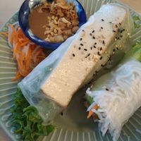 Vegan version of summer roll (I gave half a roll to a family member before taking photo) at Bistro DinDín in Tampere