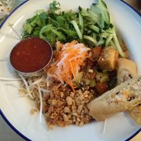 Vegan version of rice noodle salad at Bistro DinDín in Tampere