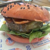 Beyond burger with applewood smoked cheeze.  at BrewDog - Belfast Grand Central Station in Belfast