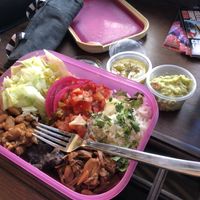 Jackfruit bowl + guacamole (my own to-go box)  at Los Capolitos in Liberec