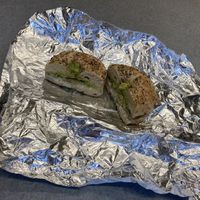 Vegan Salino (beyond meat, avocado, tofu cream cheese, sprouts on a bagel)  at Tompkins Square Bagels - Upper East Side in New York City