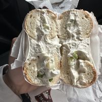 Toasted salt with vegan scallion  at Tompkins Square Bagels - Upper East Side in New York City