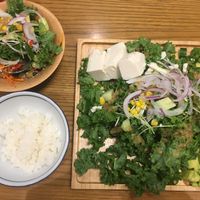 Vegan options in the buffet - kale, avocado, tofu, rice, etc. at Budou No Oka in Shizuoka