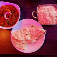 Vegetable Bhuna, Chapati, and Coconut Rice. at Mostyn Tandoori  in Llandudno