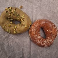 Pistachio white chocolate and glazed doughnut at I'm Donut in New York City
