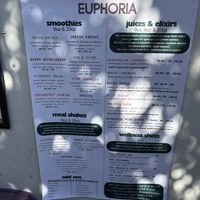 Juice/smoothie menu  at Euphoria Food Co  in Portland