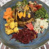 Garden vegetables (it was an explosion of flavours) and a vegetable burger  at House of Wonders in Cascais