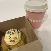 Vanilla oat latte & birthday cake cookie  at Sunday Coffee & Kitchen in Newcastle Upon Tyne