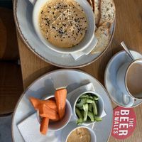 Hummus and crostini/cucumber & carrot sticks  at The Hats and Barrels  in Harverfordwest
