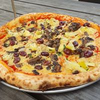 Pizza with artichokes, mushrooms and olives at Ammazza in Atlanta