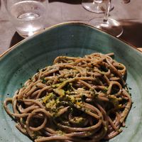 Spaghetti grano saraceno con pesto basilico e agrumi at La Posteria Ristorante Pizzeria in Viareggio