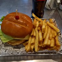 Vegan Burger with Vegan Cheeze, pickles, tomatos & lettuce with Chips on the side. at Smashburger in Newcastle Upon Tyne