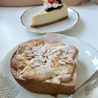 Almond cake and NY cheesecake   at Vegalicious Pastry in Helsinki