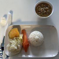 Not seasoned cooked vegetables, rice and Brazilian beans (beans tasteful!). Cheap, quick, vegan - 400CEV  at Bar Tubarão Azul in Praia