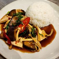 Pad kra poa : spicy  Basil sauce  at YOD in Haymarket