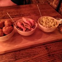 Veg starters: falafel, spiced carrots, bulgar and two sauces at Kokob in Brussels