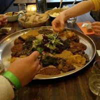 5 different meals served on one plate (all vegan) at Kokob in Brussels