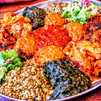 Vegan plate 5 flavors at Kokob in Brussels