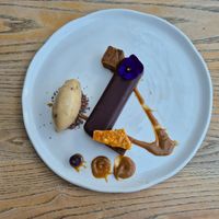 Chocolate cremaux with banana ice cream at The Folly Restaurant in Oxford