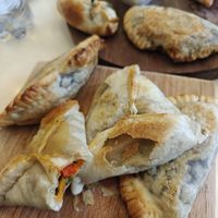 Curry empanadas and mushroom empanadas at Catch Your Breath Coffee Bar in La Paz