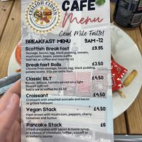 Breakfast menu with vegan stack  at Ceilidh Cidsin - Benbecula Airport in Benbecula