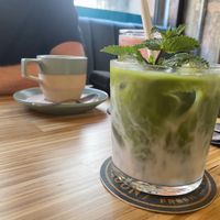 Coconut matcha and an oat flat white   at Hume in Liverpool