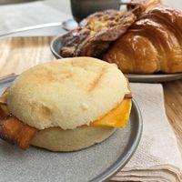 Cheddar bacon muffin and croissants at Land & Monkeys - Grands Boulevards in Paris