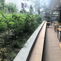 A panoramic shot of the herb garden and terrace  at Zelen in Belgrade