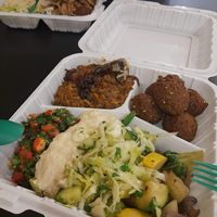 lentils, falafel, various veggies, baba ghanoush at Aviva by Kameel in Atlanta