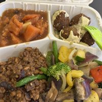 Falafel, lentils, veggies, sweet potatoes, bread  at Aviva by Kameel in Atlanta