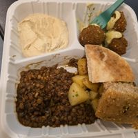 Falafel, hummus, lentils, and potatoes at Aviva by Kameel in Atlanta