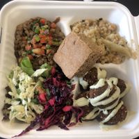 Couscous, Falafel, Lentil Stew, Mixed Salad... you can almost see the deliciousness!!! at Aviva by Kameel in Atlanta