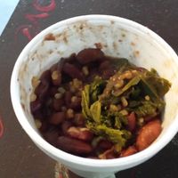 rice & beans, mixed in with the vegan veg/greens at Sweet Yams Organic Takeout in San Antonio