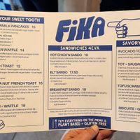 Menu side 1 at FiKA in Grand Rapids