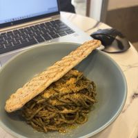 Moringa pesto pasta with vegan parmesan  at Tasty Habit by Surge in Makati