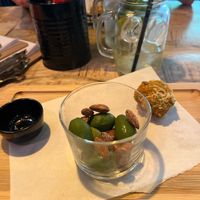 Olives aperitif + risotto balls at Vegan Pizza Bar  in Utrecht