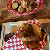 Truffle arancinis (the best!) and pre-tendies with bbq sauce (quite nice)  at Vegan Pizza Bar  in Utrecht