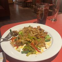 Drunken noodles with tofu. House made thick wheat free noodles  at Mekvilai in Hickory