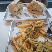 BLT sandwich w/ sharable garlic fries at Mission Burger Co. in Atlanta