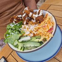 Vegan bowl with vegan fried chicken at Bar Bao in Leuven
