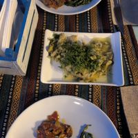 (middle dish) We think it was artichoke with a dill and bean sauce. Delicious once we double-checked it was 'only vegetables' at Nihan's Kitchen in Oludeniz